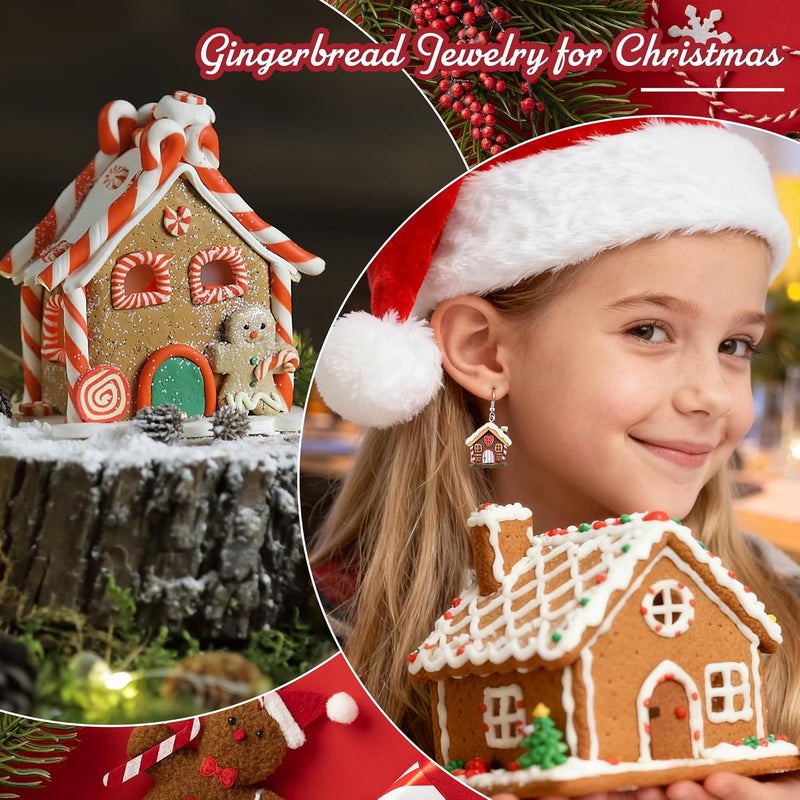 PEALICIOUS Christmas Earrings for Women Cute Cat Earings Christmas Tree Cakes Accessories Gingerbread House Earrings Dangling Pink Xmas Gifts Matching Womens Xmas Costume Holiday Jewelry - Image 2
